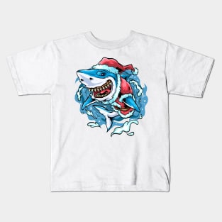 Christmas Santa Great White Shark Kids T-Shirt